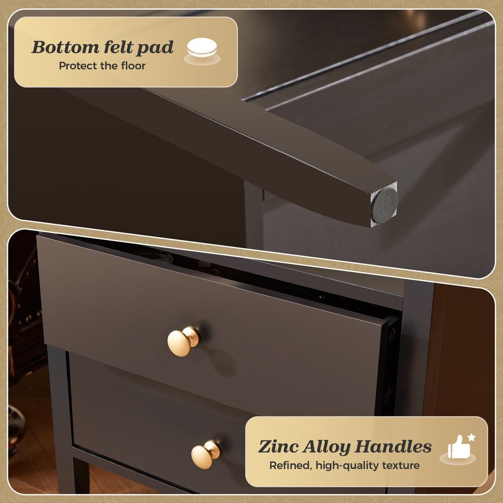 Amadwell Nightstand with Charging Station, Bedside End Table with 2 Drawers & Storage for Bedroom, Black