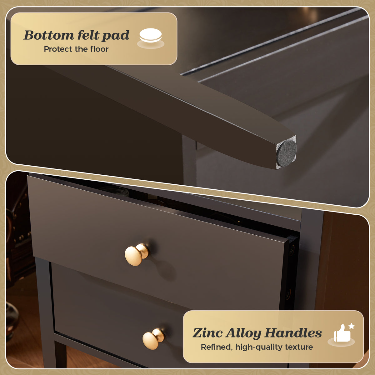 Amadwell Nightstand with Charging Station, Bedside End Table with 2 Drawers & Storage for Bedroom, Black