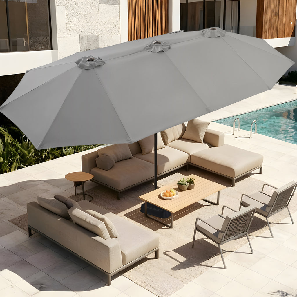 Amadwell 13FT Large Patio Umbrella with Base Included, Double Sided Outdoor Umbrellas, Gray