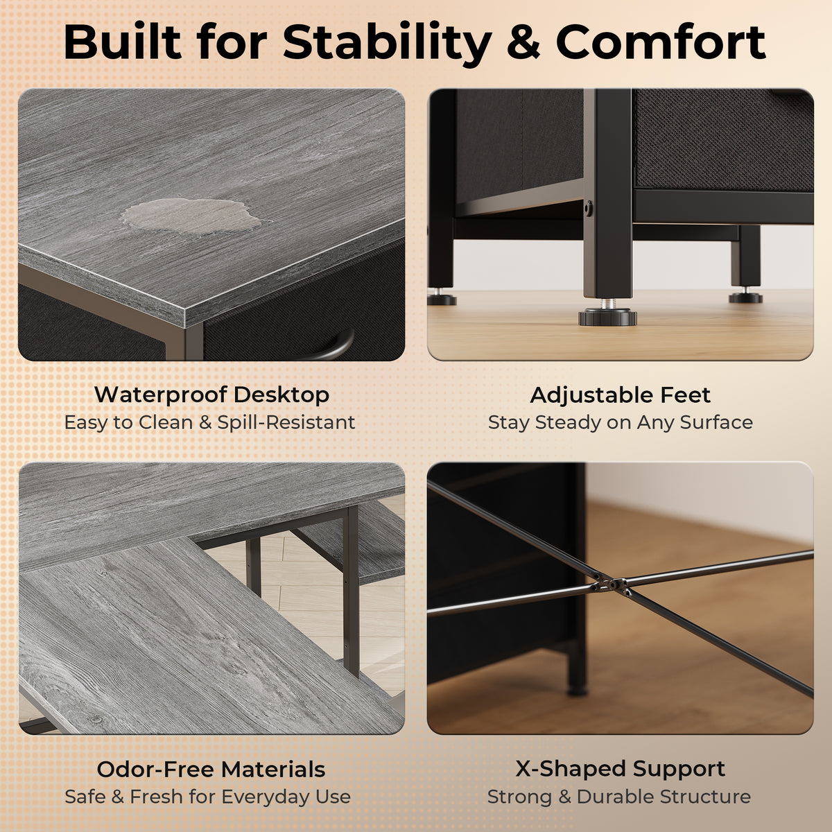 63 Inch L-Shaped Desk with Fabric Drawers, Reversible Home Office & Gaming Desk with Power Outlets, USB-C, and Adjustable Storage Shelves, Black
