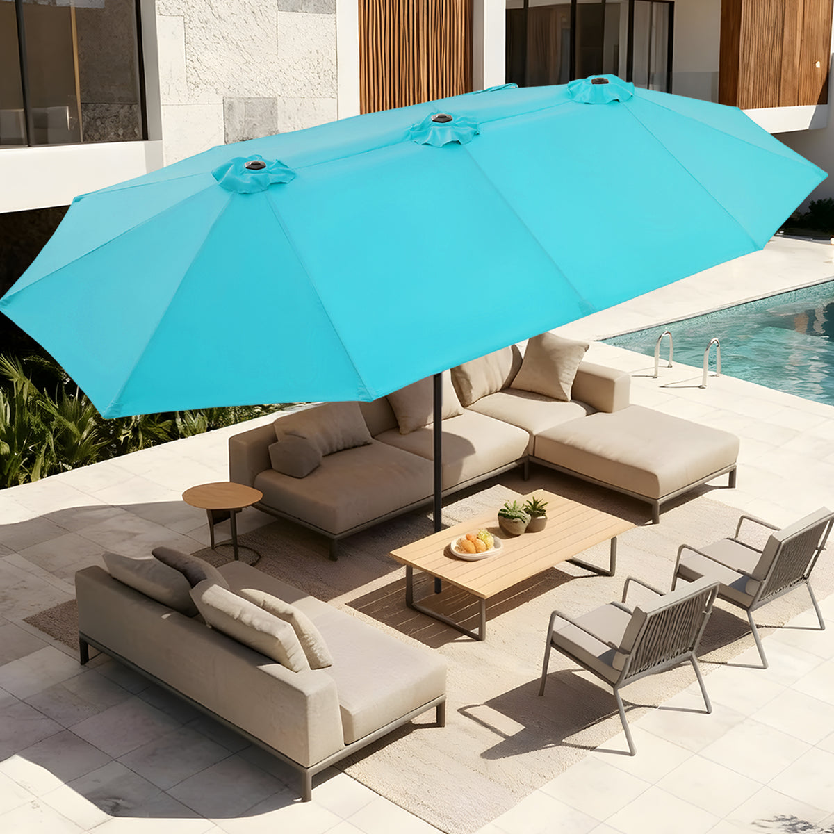Amadwell 13FT Large Patio Umbrella, Double Sided Outdoor Rectangular Umbrellas with Fade Resistant Canopy, Light Blue