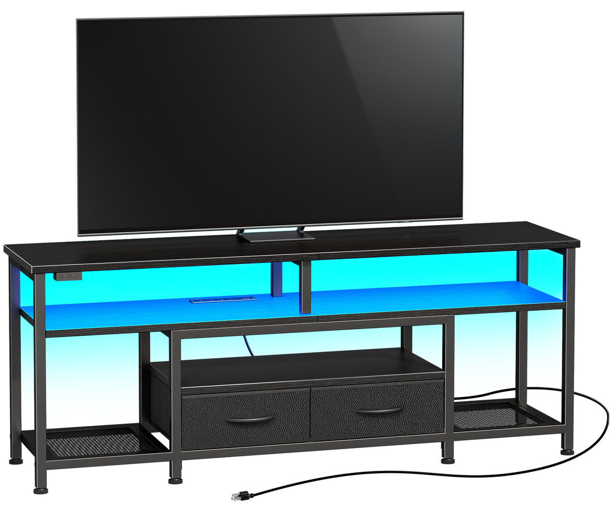 Amadwell 54" LED TV Stand for 55-60 Inch TVs, Entertainment Center with Power Outlets & Drawers, Rustic Brown