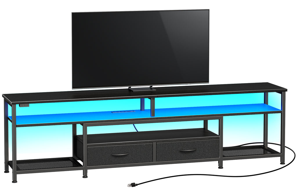 Amadwell 63" LED TV Stand for 75-80 Inch TVs, Entertainment Center with Power Outlets & Drawers, Rustic Brown