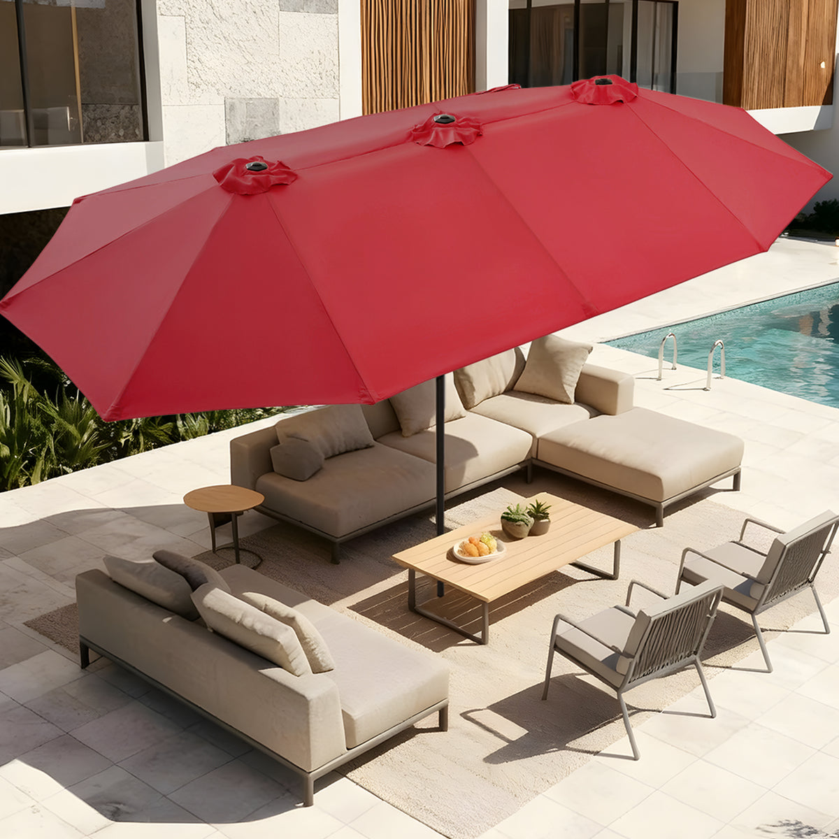 Amadwell 13FT Large Patio Umbrella, Double Sided Outdoor Rectangular Umbrellas with Fade Resistant Canopy, Red
