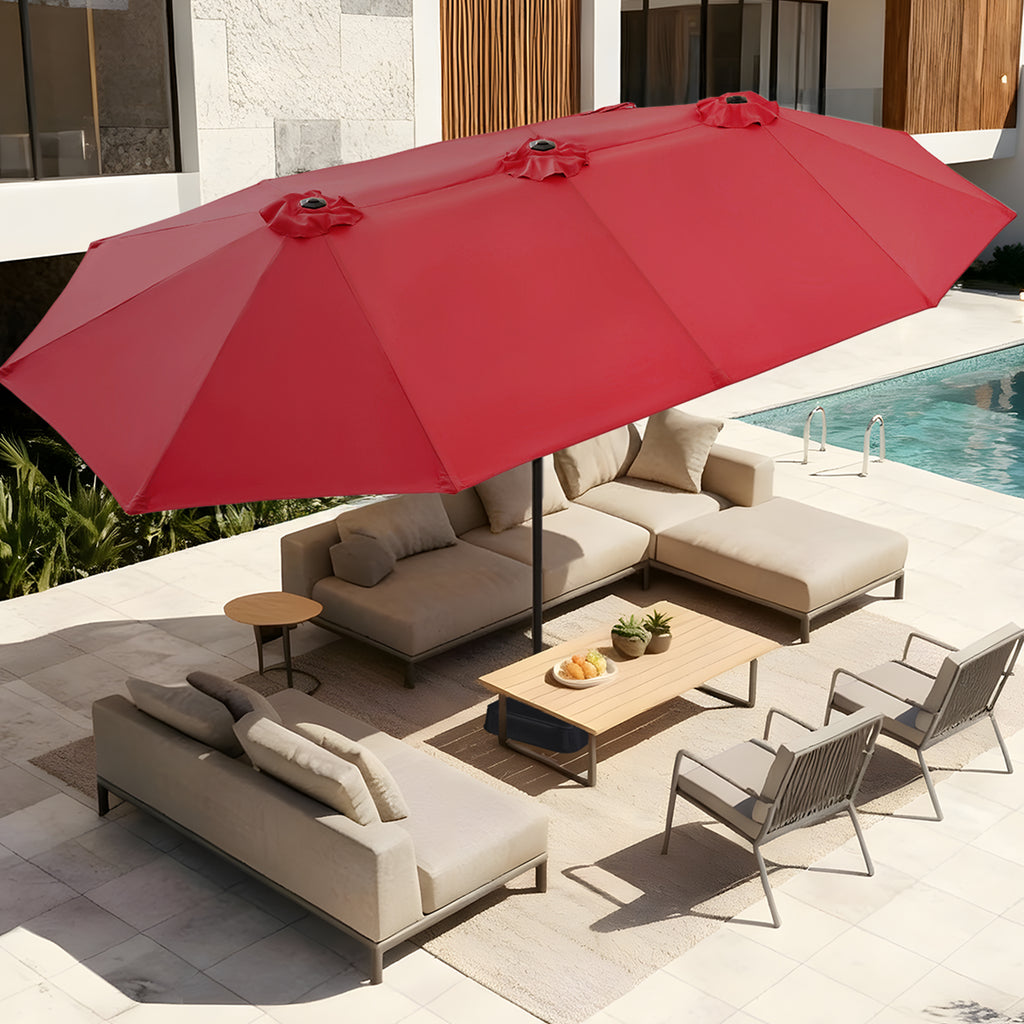 Amadwell 13FT Large Patio Umbrella with Base Included, Double Sided Outdoor Umbrellas, Red