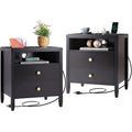 Amadwell Nightstand with Charging Station, Bedside End Table with 2 Drawers & Storage for Bedroom, Black