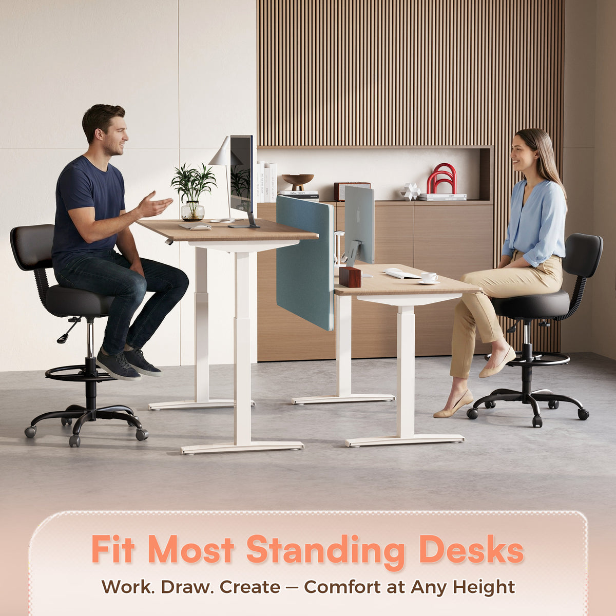 Amadwell Drafting Chair with Back Support, Adjustable Footrest Rolling Stool, Tall Office Desk Chair with Thick Cushion