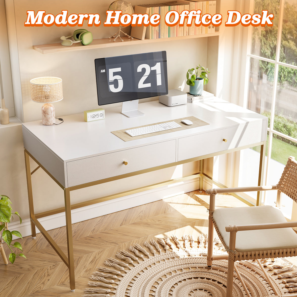 Amadwell Vanity Desk with Drawers, 47 inch Computer Desk, Vanity Dressing Table with Storage, for Bedroom, Gold