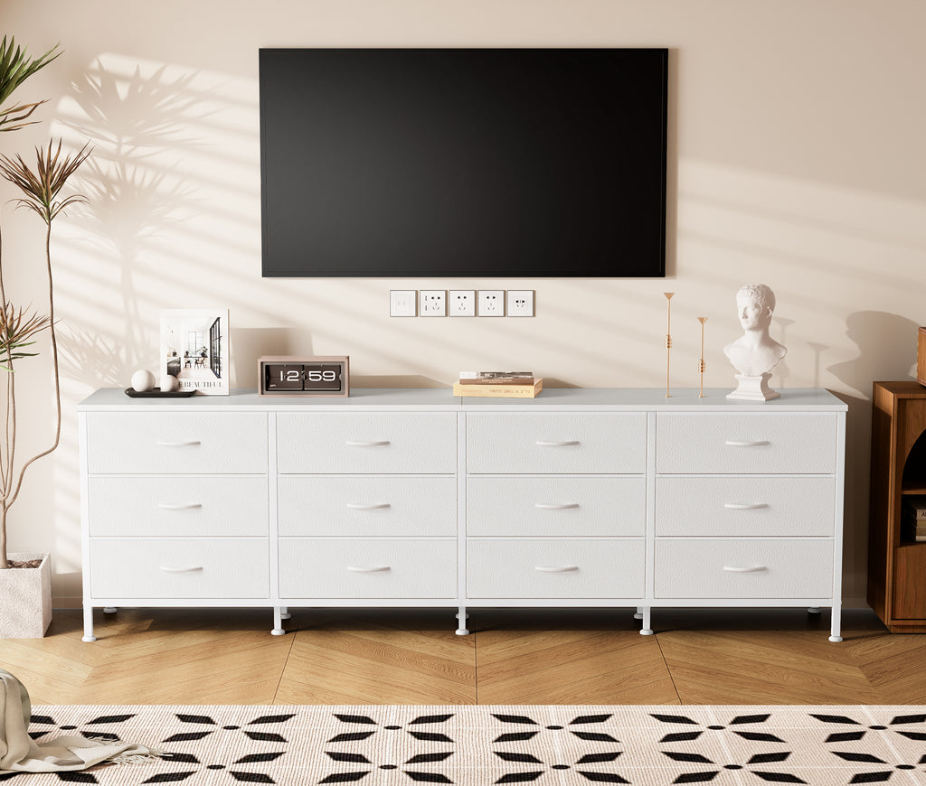70 Inch Large Dresser for Bedroom, 12 Drawer TV Stand for 65, 75 Inch TV, Long Dresser for Living Room, White