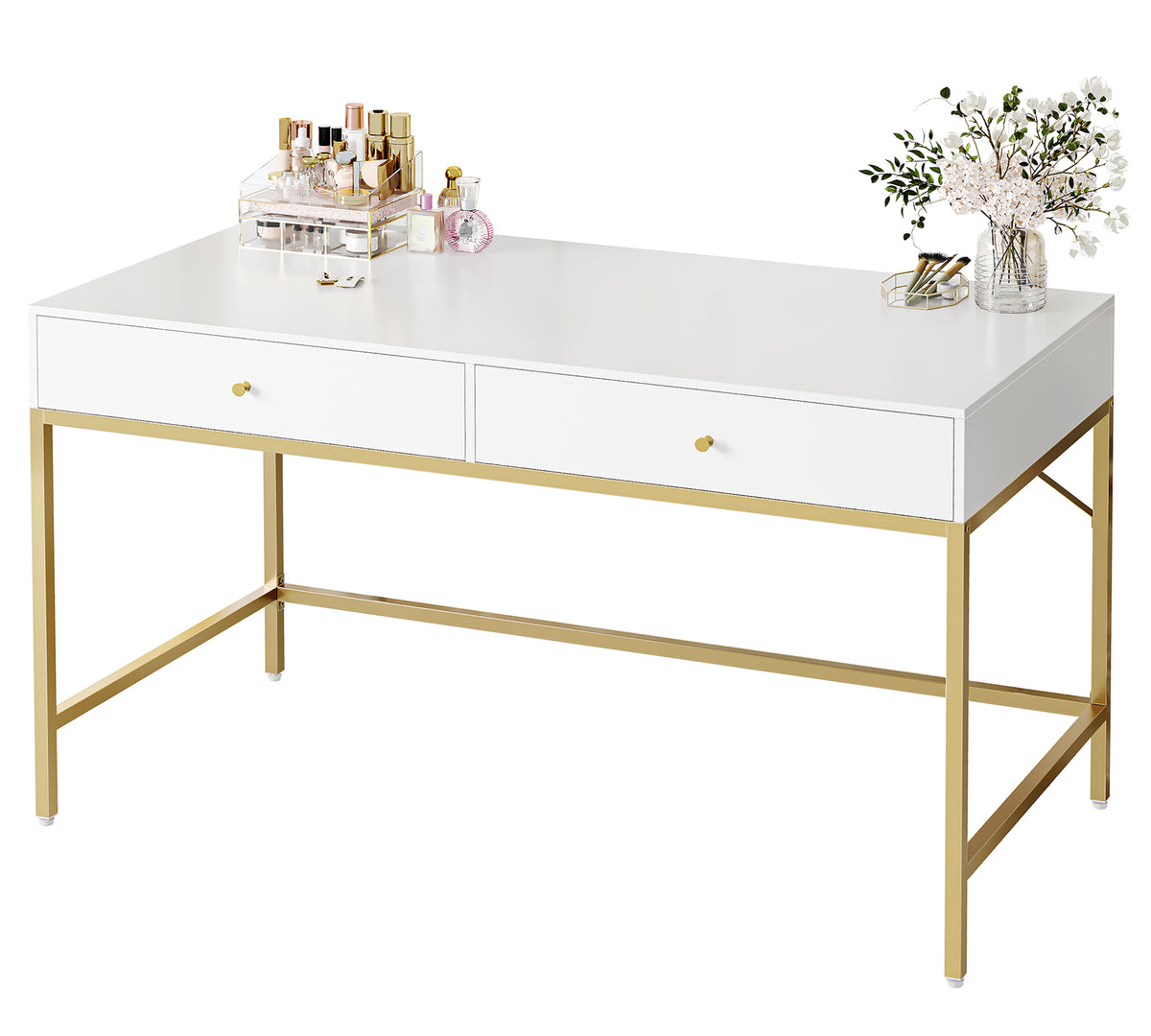 Amadwell Vanity Desk with Drawers, 47 inch Computer Desk, Vanity Dressing Table with Storage, for Bedroom, Gold