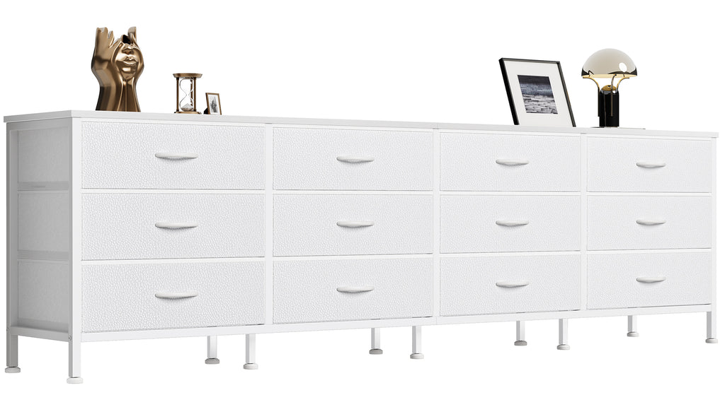 70 Inch Large Dresser for Bedroom, 12 Drawer TV Stand for 65, 75 Inch TV, Long Dresser for Living Room, White