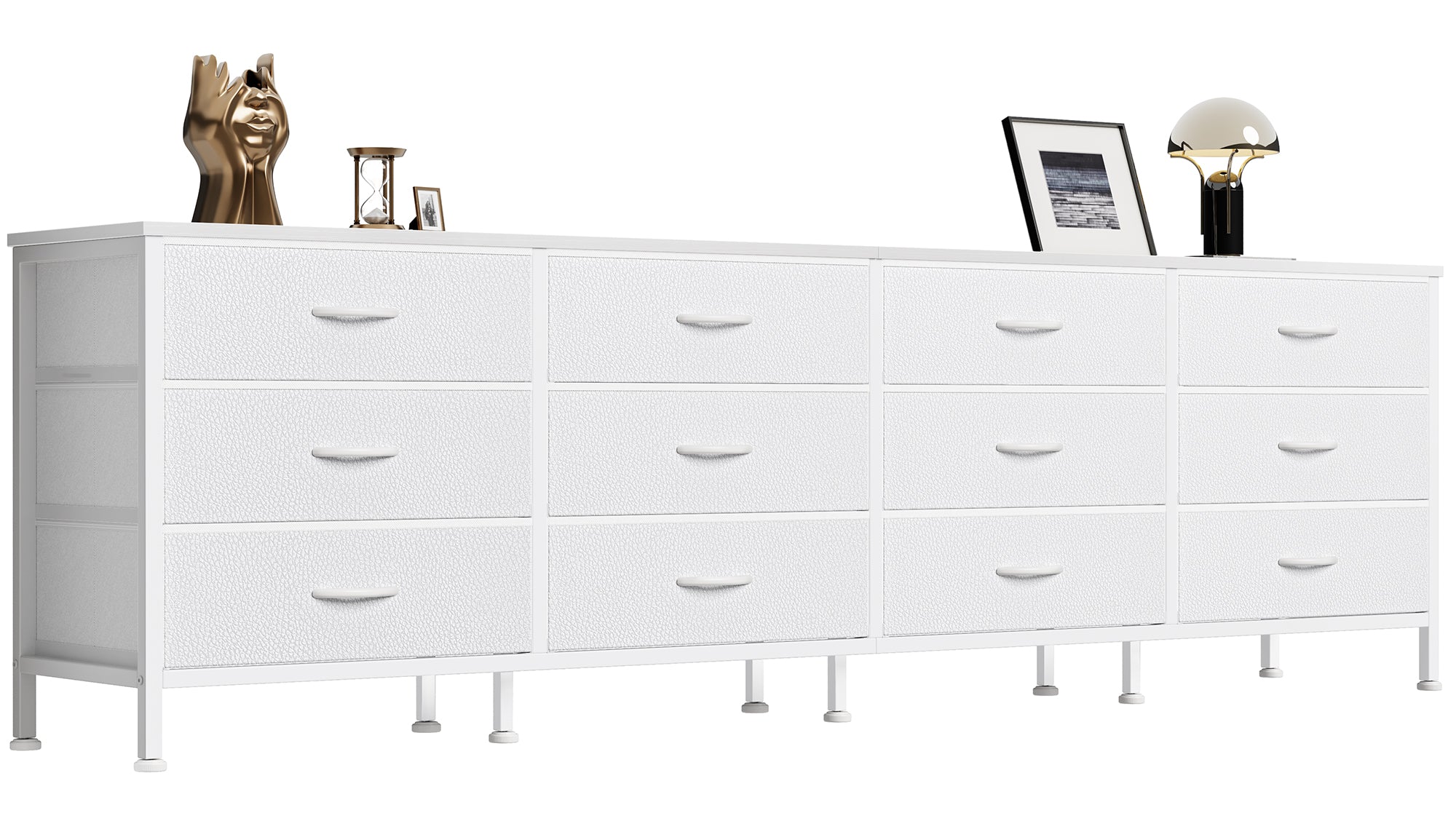 70 Inch Large Dresser for Bedroom, 12 Drawer TV Stand for 65, 75 Inch TV, Long Dresser for Living Room, White