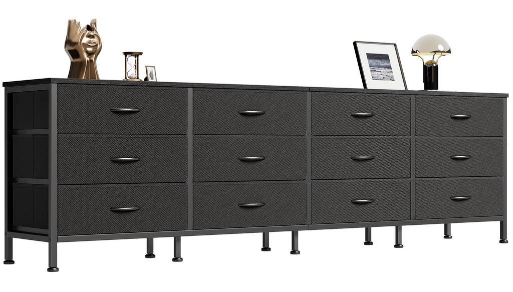 70 Inch Large Dresser for Bedroom, 12 Drawer TV Stand for 65, 75 Inch TV, Long Dresser for Living Room, Black