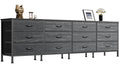 70 Inch Large Dresser for Bedroom, 12 Drawer TV Stand for 65, 75 Inch TV, Long Dresser for Living Room, Charcoal Black Wood Grain Print