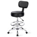 Amadwell Drafting Chair with Back Support, Adjustable Footrest Rolling Stool, Tall Office Desk Chair with Thick Cushion, Dark Black