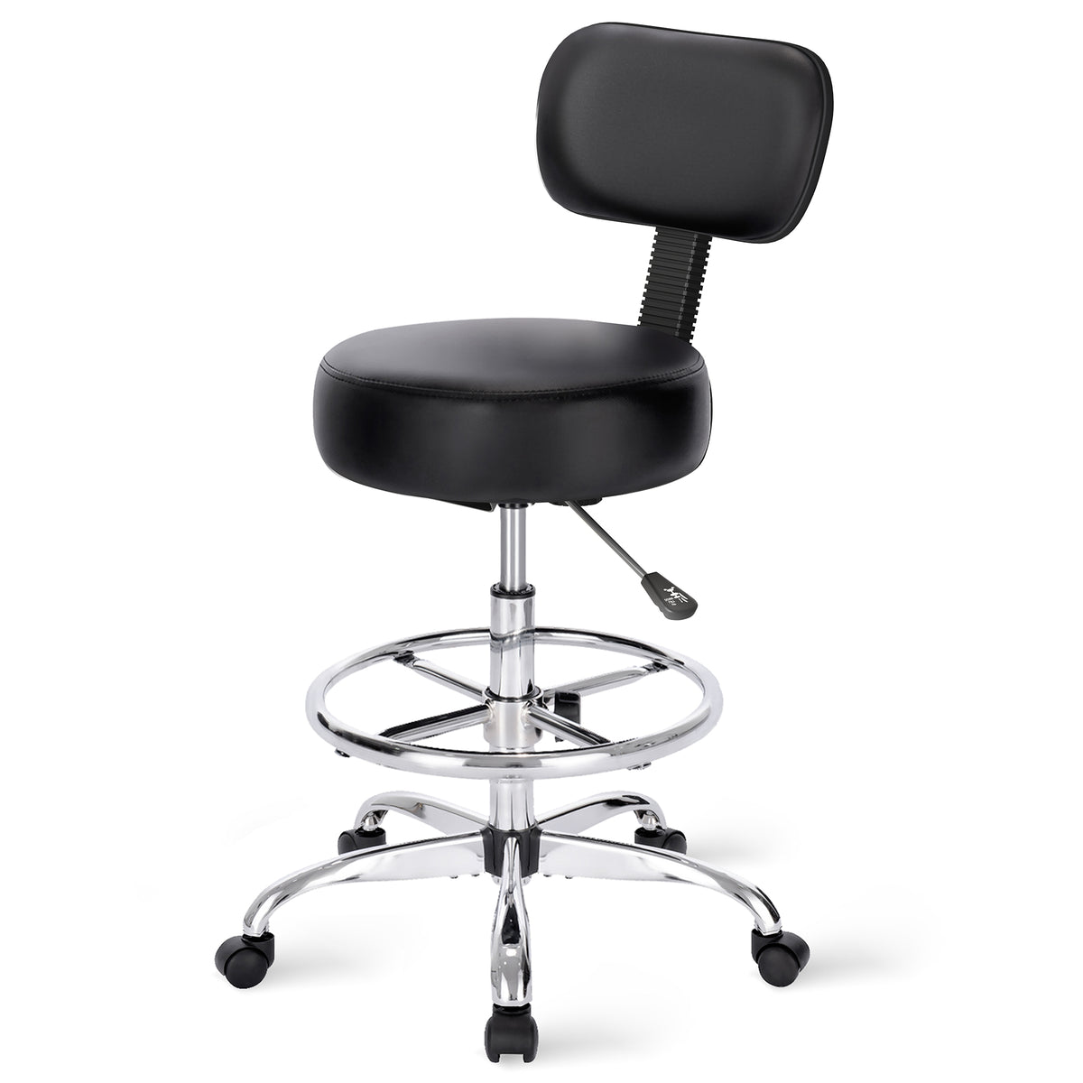 Amadwell Drafting Chair with Back Support, Adjustable Footrest Rolling Stool, Tall Office Desk Chair with Thick Cushion, Dark Black