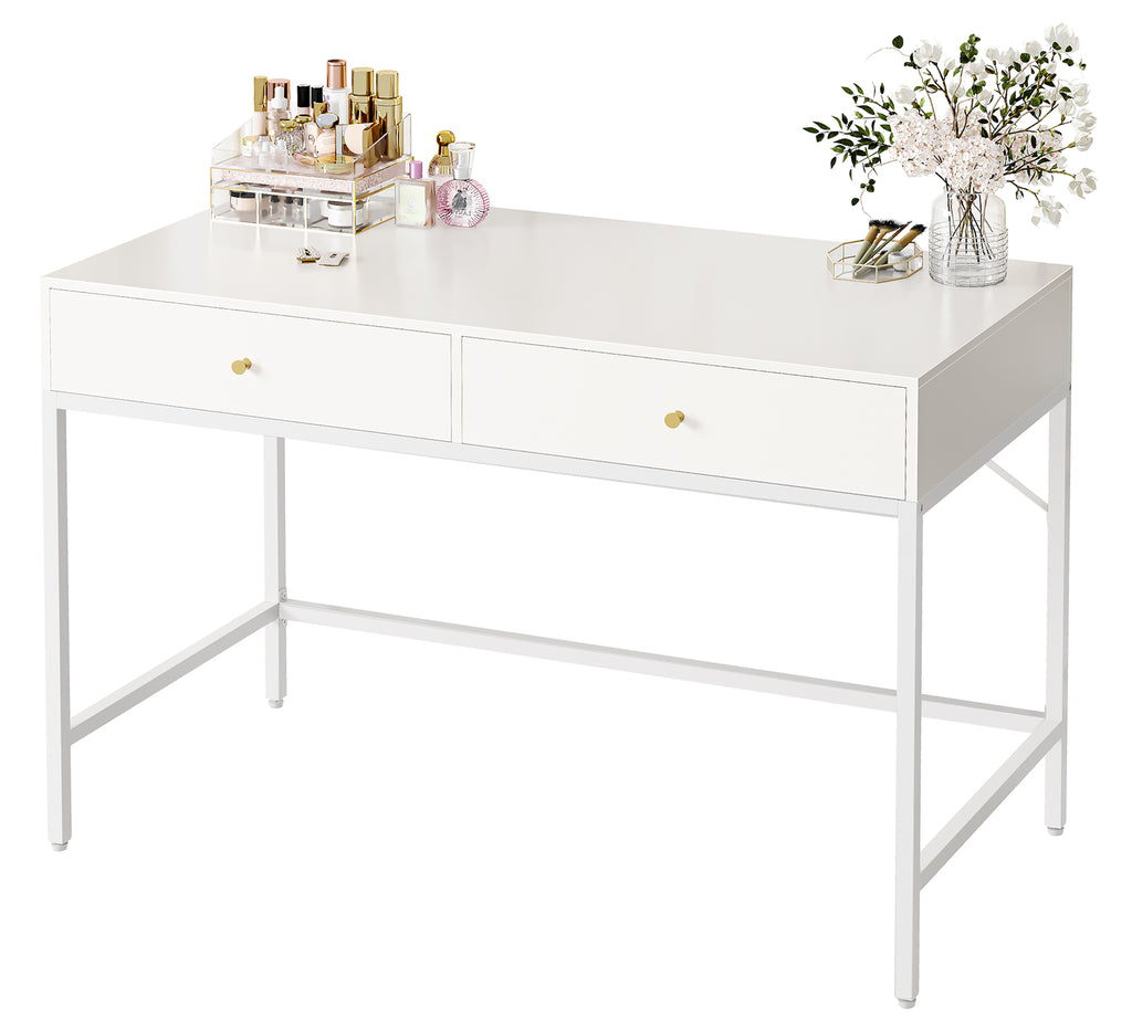 Amadwell 39 Inch White Vanity Desk with 2 Drawers, Small Makeup Vanity Computer Desk for Bedroom, White