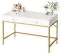 Amadwell 39 Inch White Vanity Desk with 2 Drawers, Small Makeup Vanity Computer Desk for Bedroom, Gold