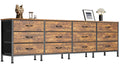 70 Inch Large Dresser for Bedroom, 12 Drawer TV Stand for 65, 75 Inch TV, Long Dresser for Living Room, Brown