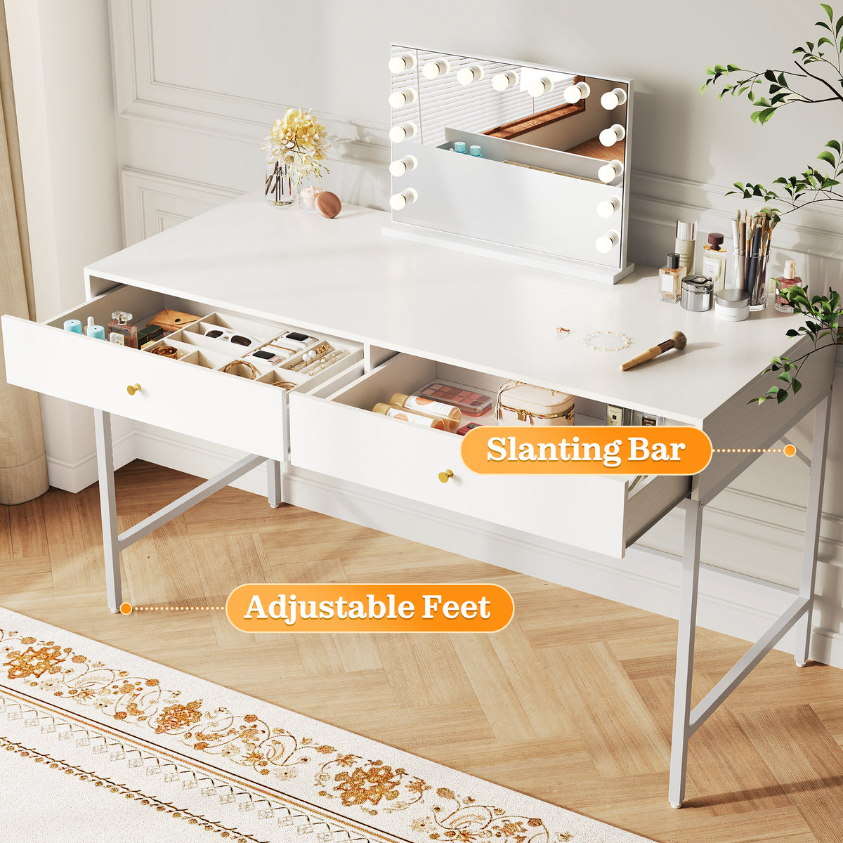 Amadwell Vanity Desk with Drawers, 47 inch Computer Desk, Vanity Dressing Table with Storage, for Bedroom