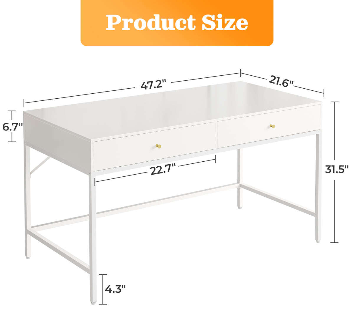 Amadwell Vanity Desk with Drawers, 47 inch Computer Desk, Vanity Dressing Table with Storage, for Bedroom