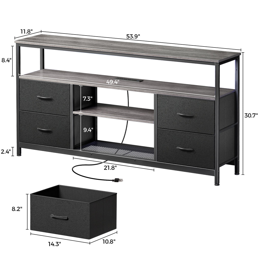 Amadwell TV Stand with Power Outlets & LED Lights, 4 Drawer Dresser Entertainment Center, Media Console with Open Shelf, Gray